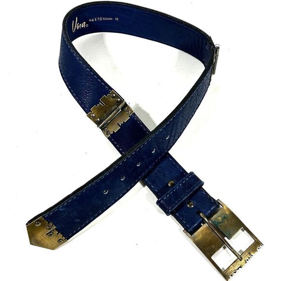 Vintage Vera Belt Size Medium Navy Blue Bronze Accents Statement Women\'s main image 10